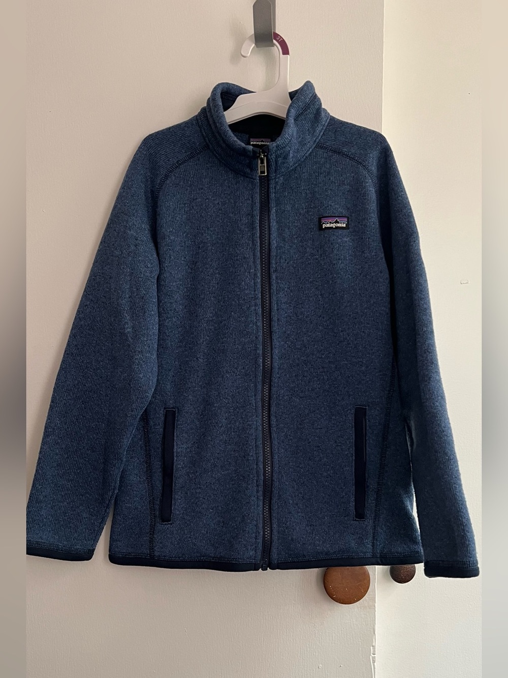 Patagonia Heathered Navy Knit Pullover with Logo Patch